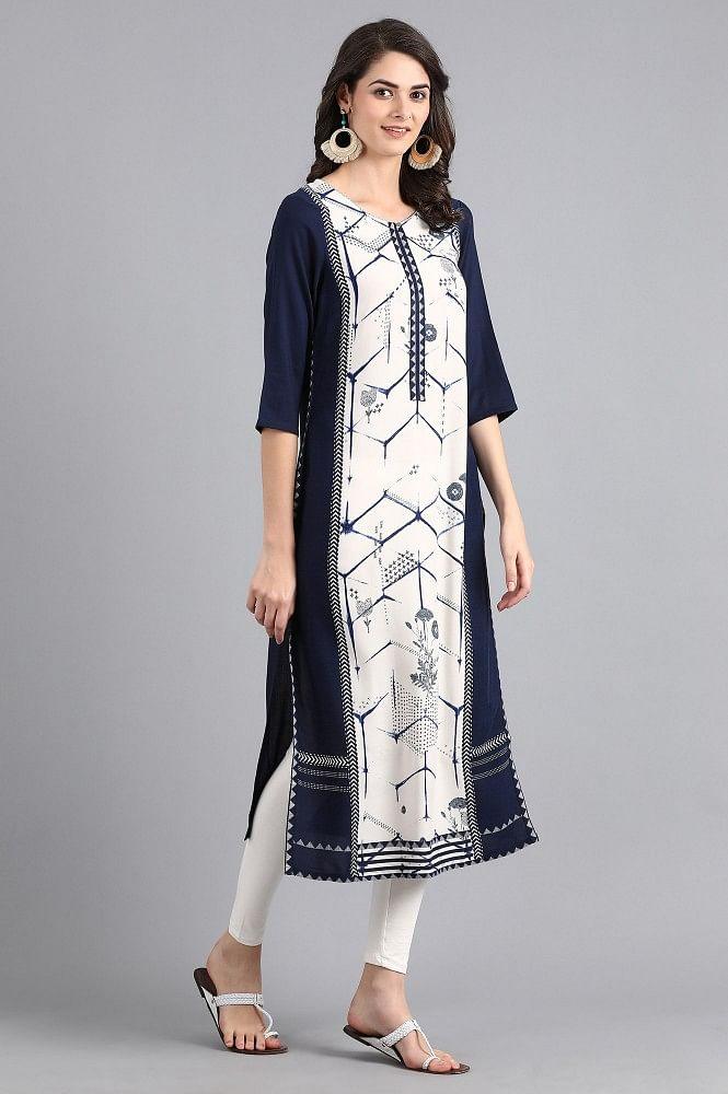 White Round Neck Printed kurta - Image 4