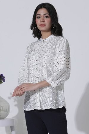White Schiffli Button Down Western Top - Image 2