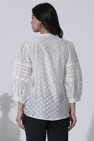 White Schiffli Button Down Western Top - Image 3