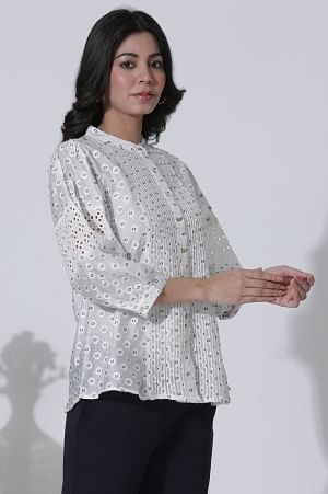 White Schiffli Button Down Western Top - Image 4