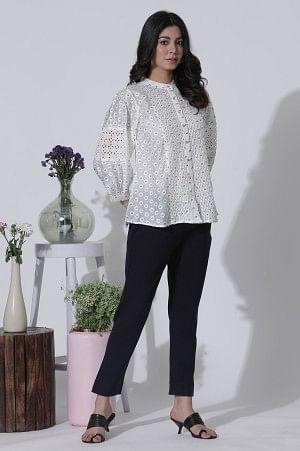 White Schiffli Button Down Western Top - Image 5