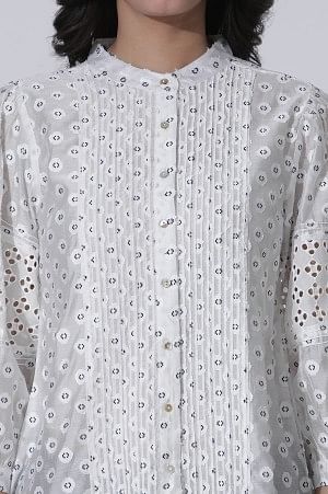 White Schiffli Button Down Western Top - Image 6