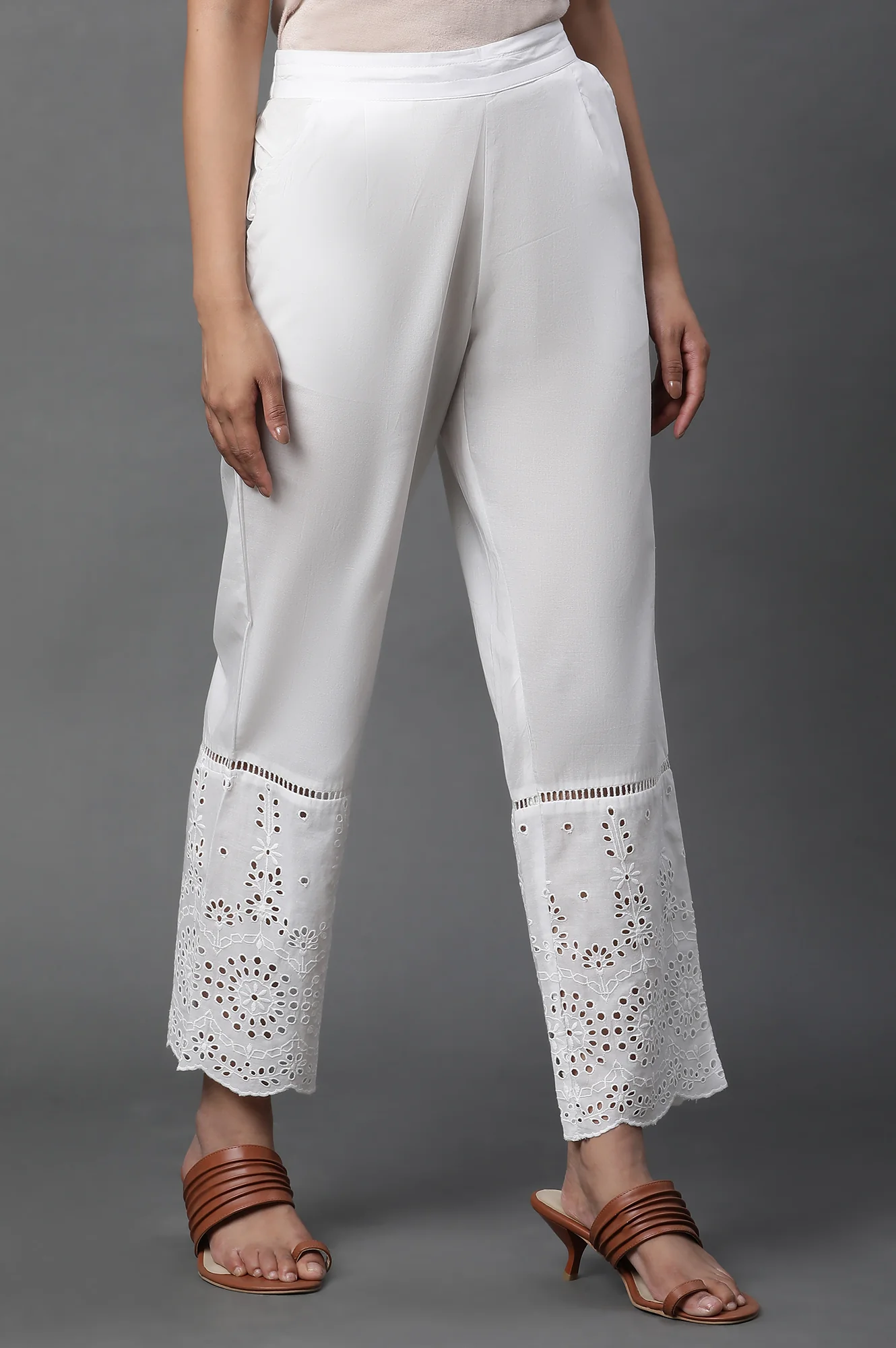 White Schiffli Straight Pants - Image 3