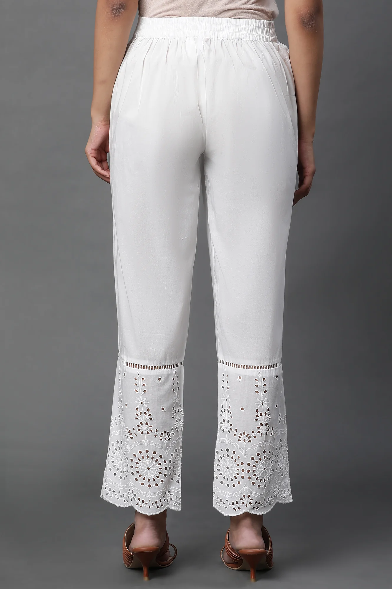 White Schiffli Straight Pants - Image 4