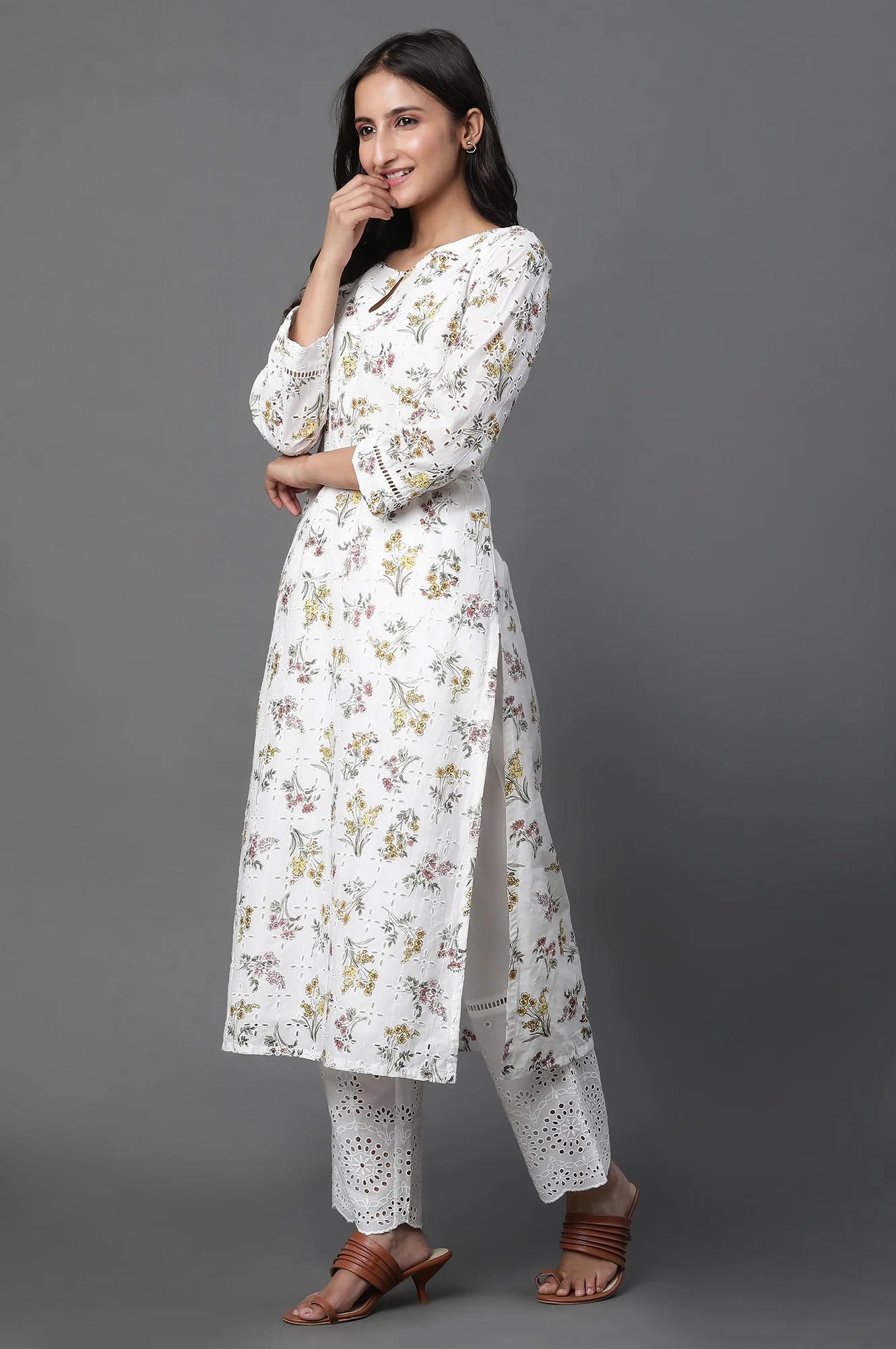 White Schiffli Straight Pants - Image 5