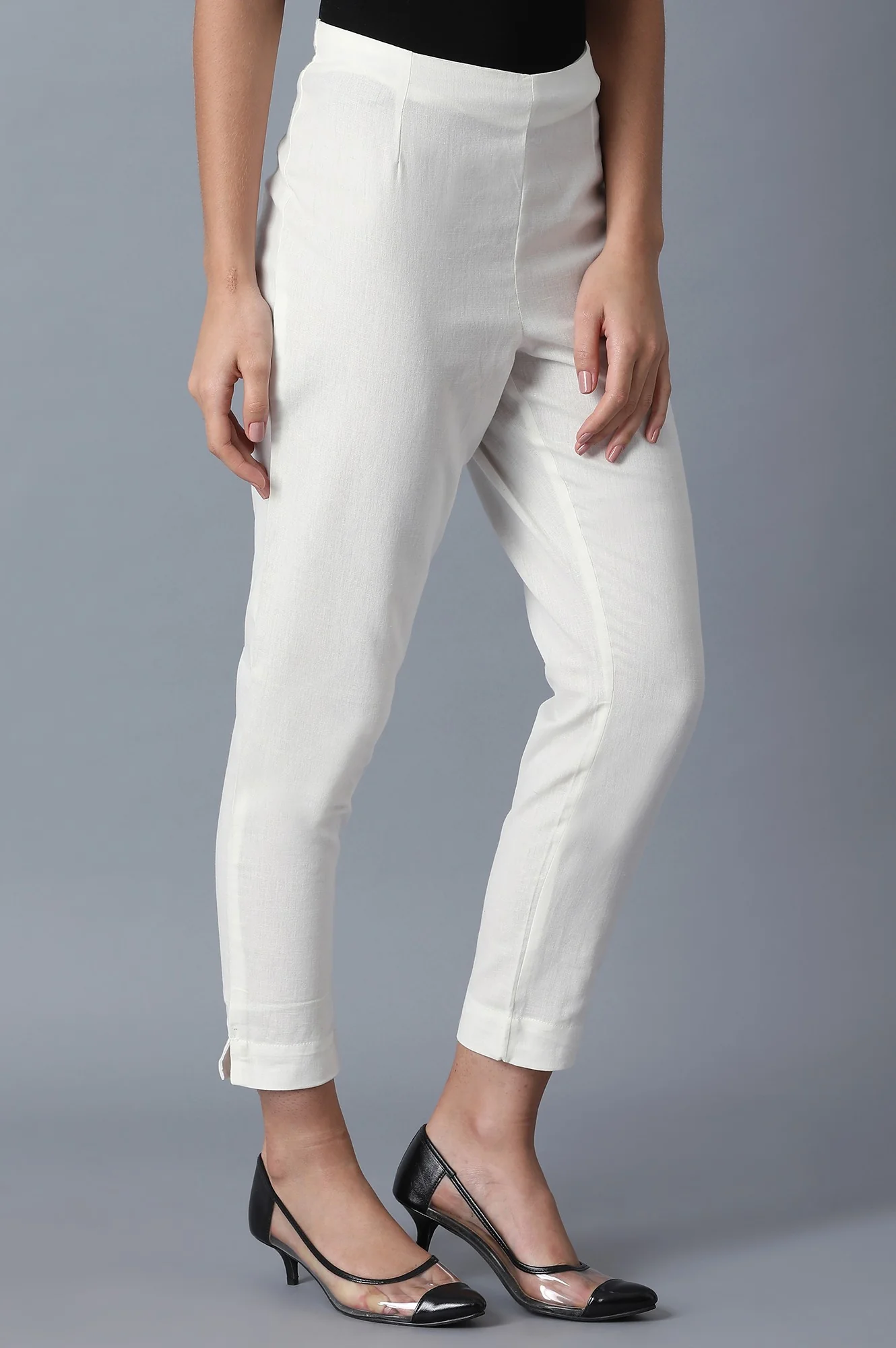 White Solid Trousers - Image 4