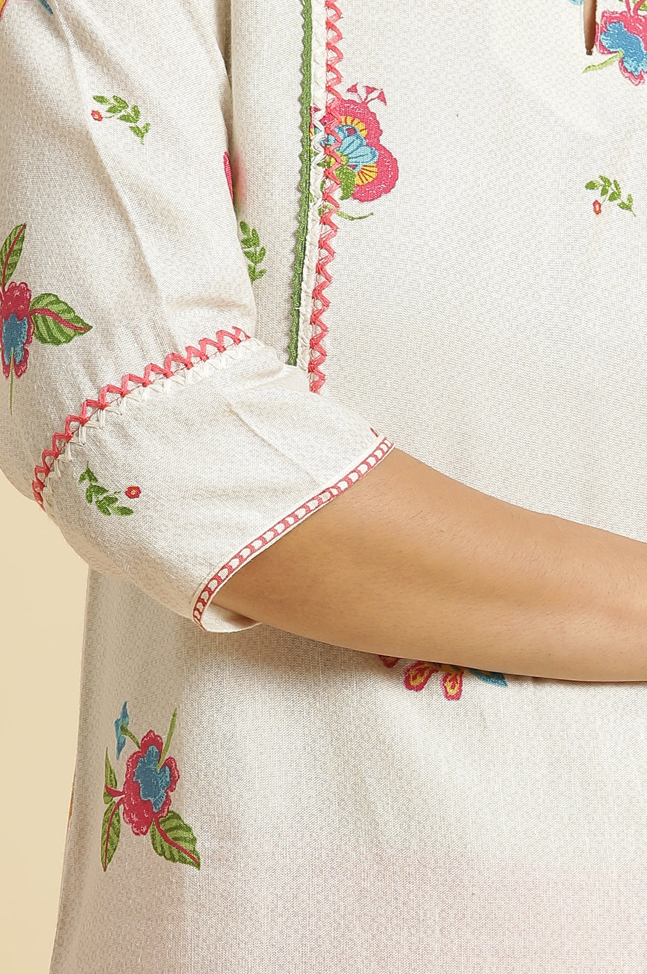 White Straight Kurta with Multi-coloured Floral Print - Image 7