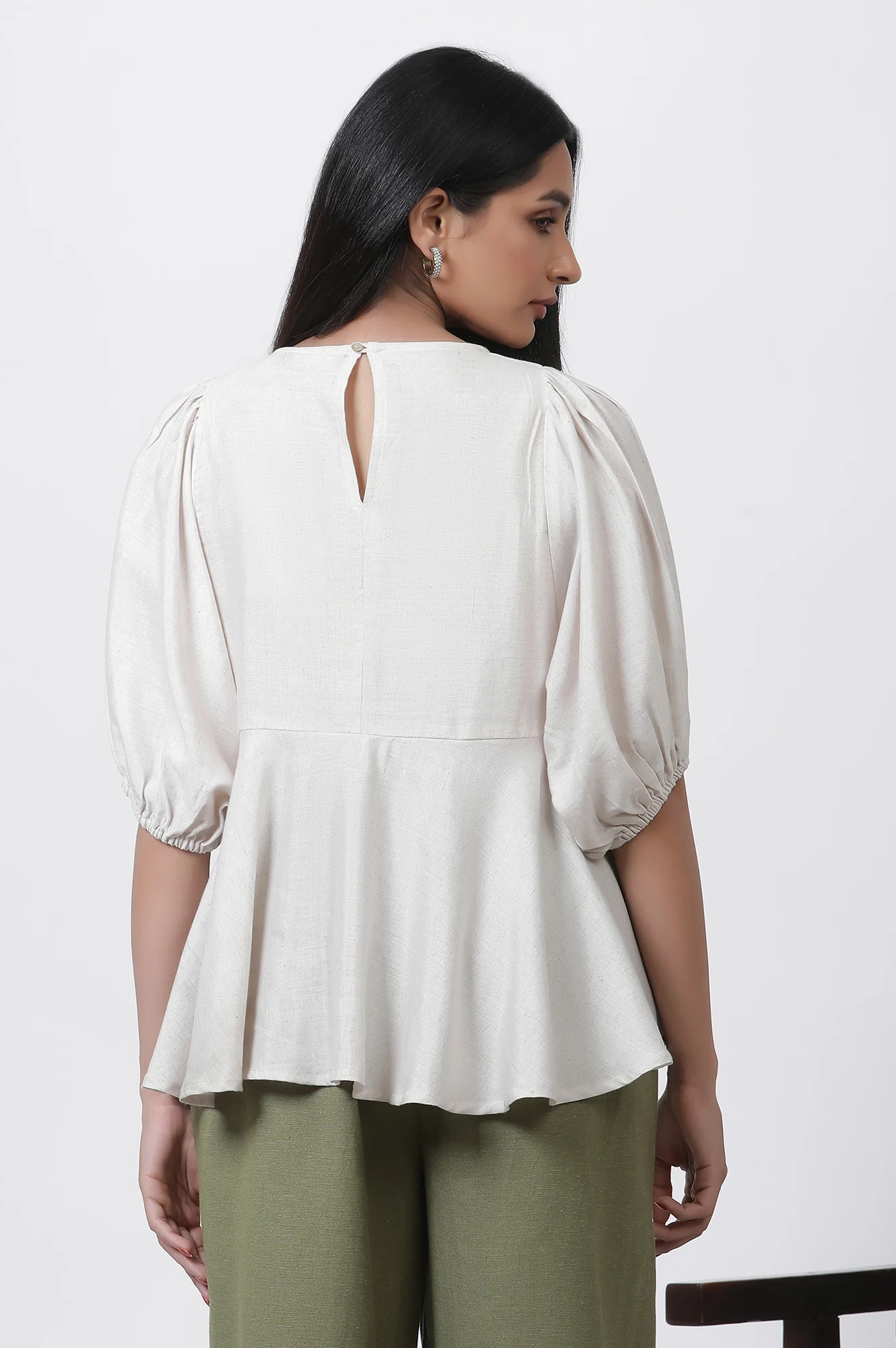 White Thread Embroidered Peplum Top - Image 3