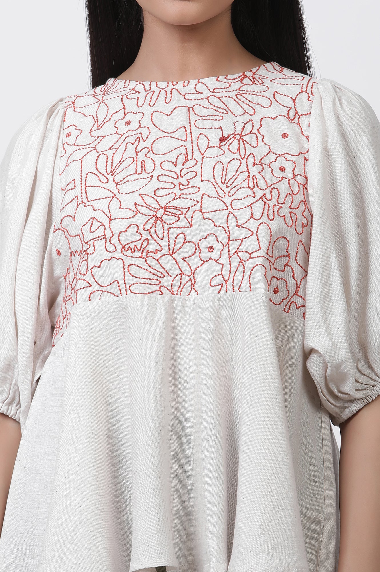 White Thread Embroidered Peplum Top - Image 6