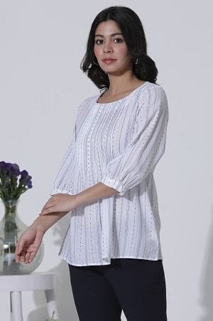 White Yarn Dyed Pin-Tuck Top - Image 2