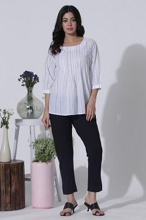 White Yarn Dyed Pin-Tuck Top - Image 5
