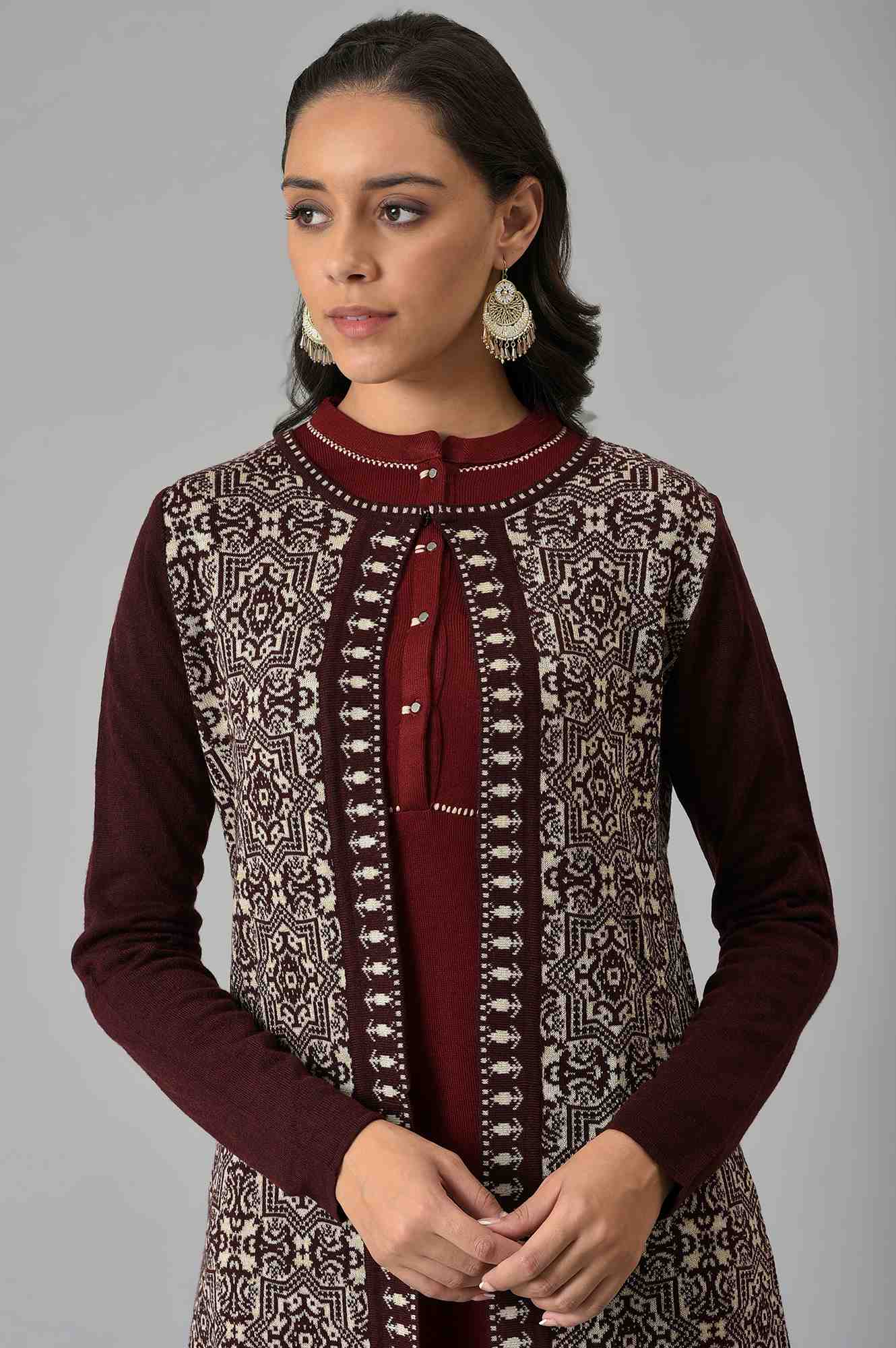 Wine Knitted Cardigan - Image 6