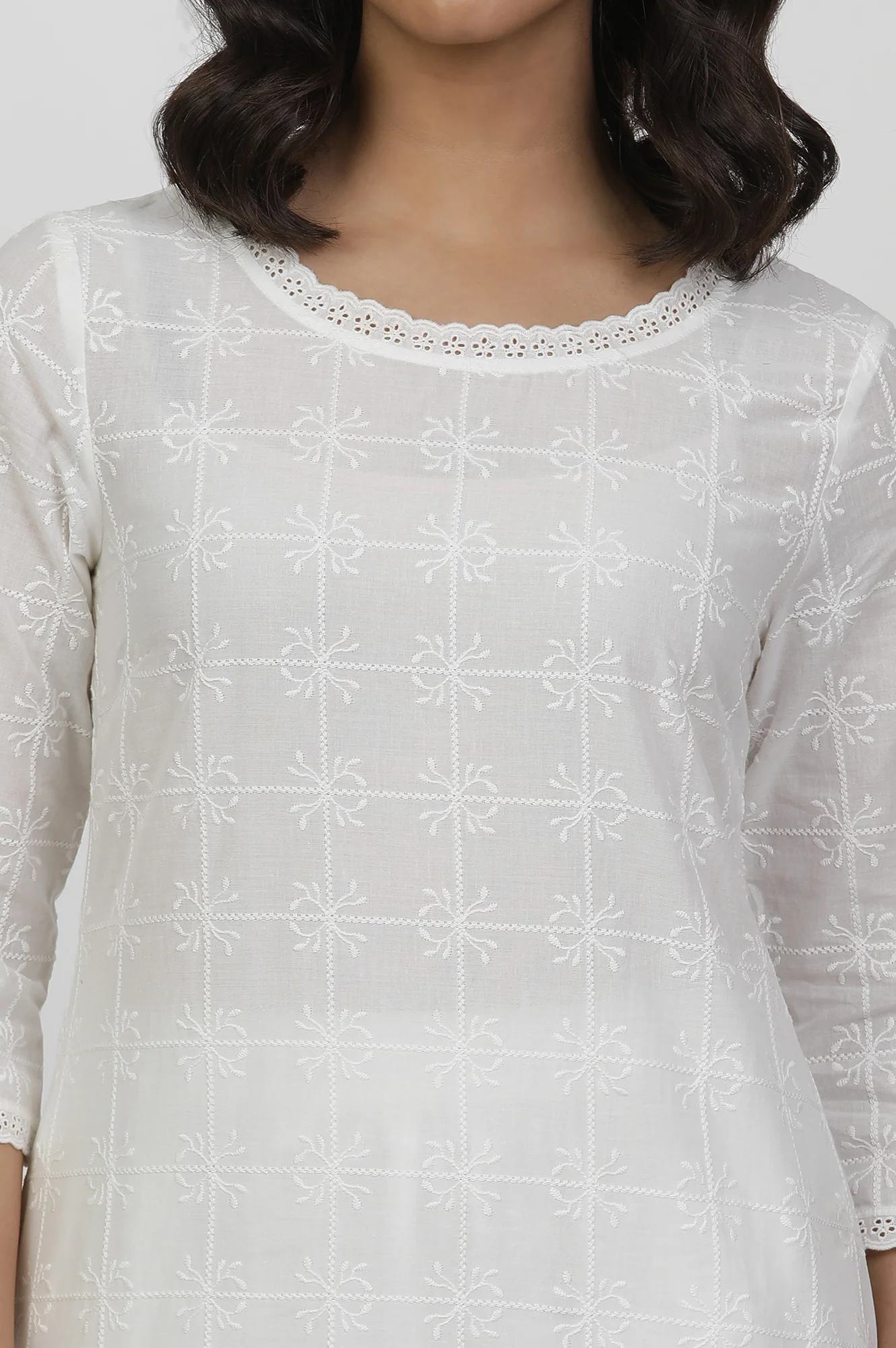 Wite Schiffli Cotton Kurta And Pants Co-Ord Set - Image 6
