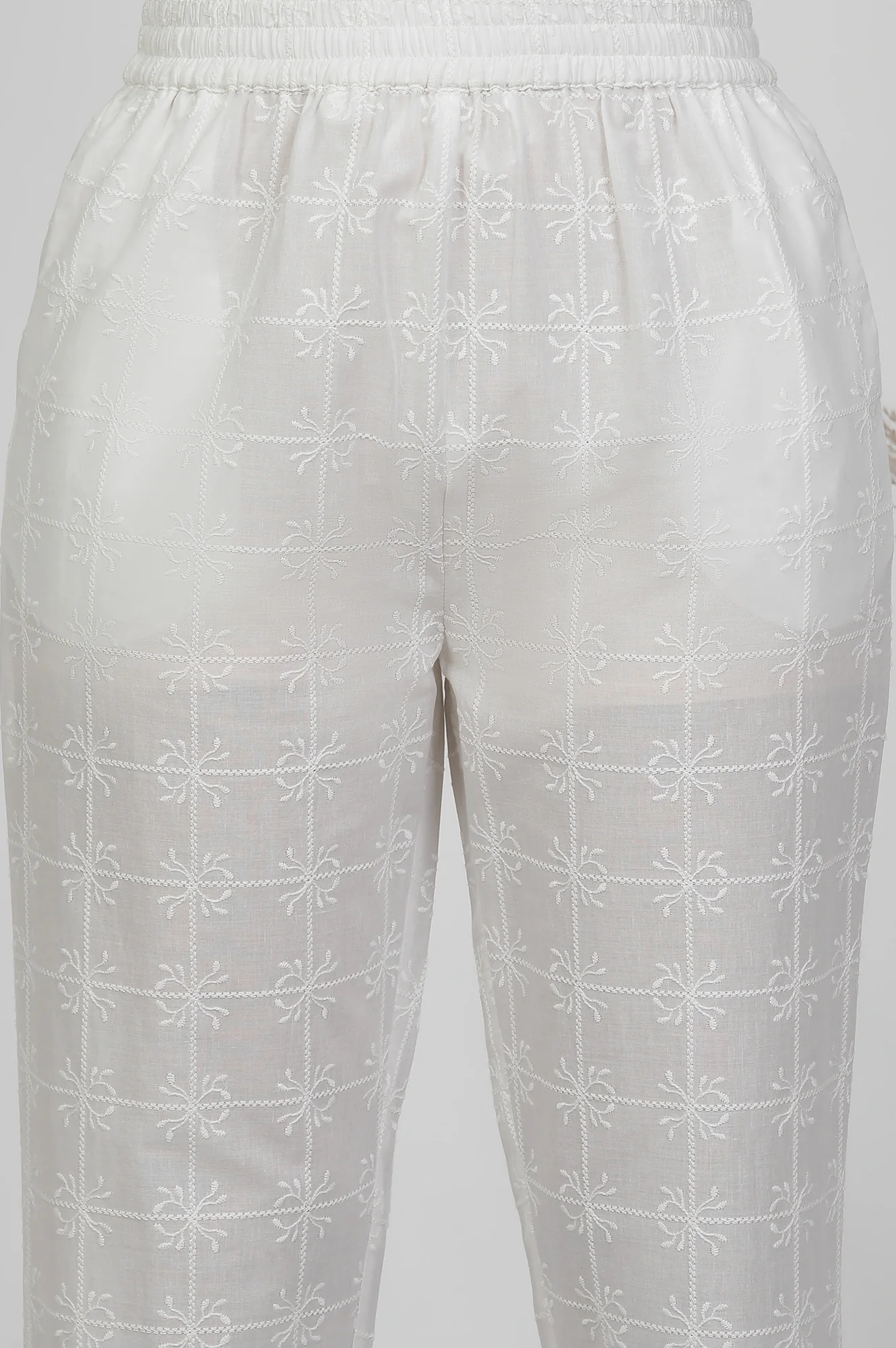 Wite Schiffli Cotton Kurta And Pants Co-Ord Set - Image 8