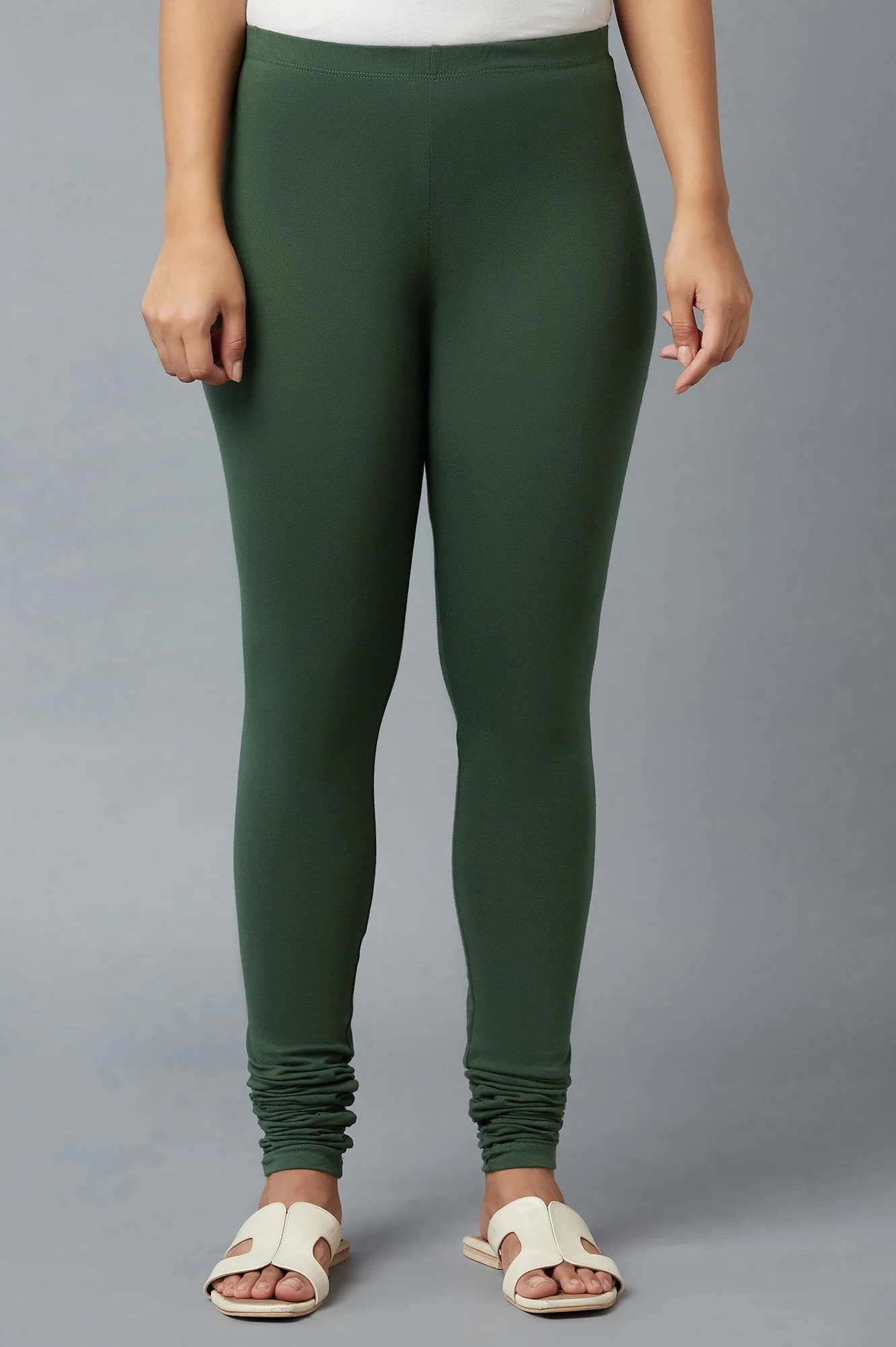Elleven Women's Women Green Ankle Length Cotton Lycra Churidar