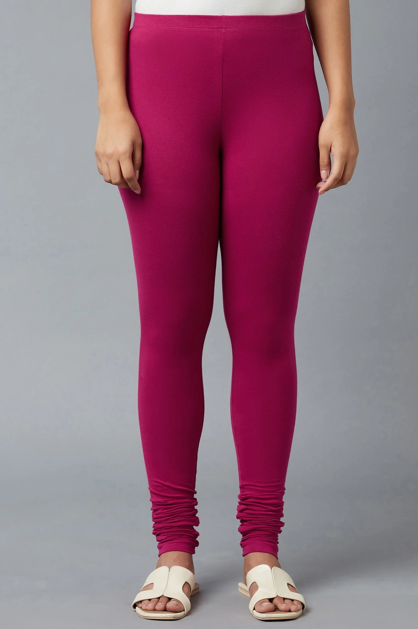 Elleven Women's Women Pink Ankle Length Cotton Lycra Churidar