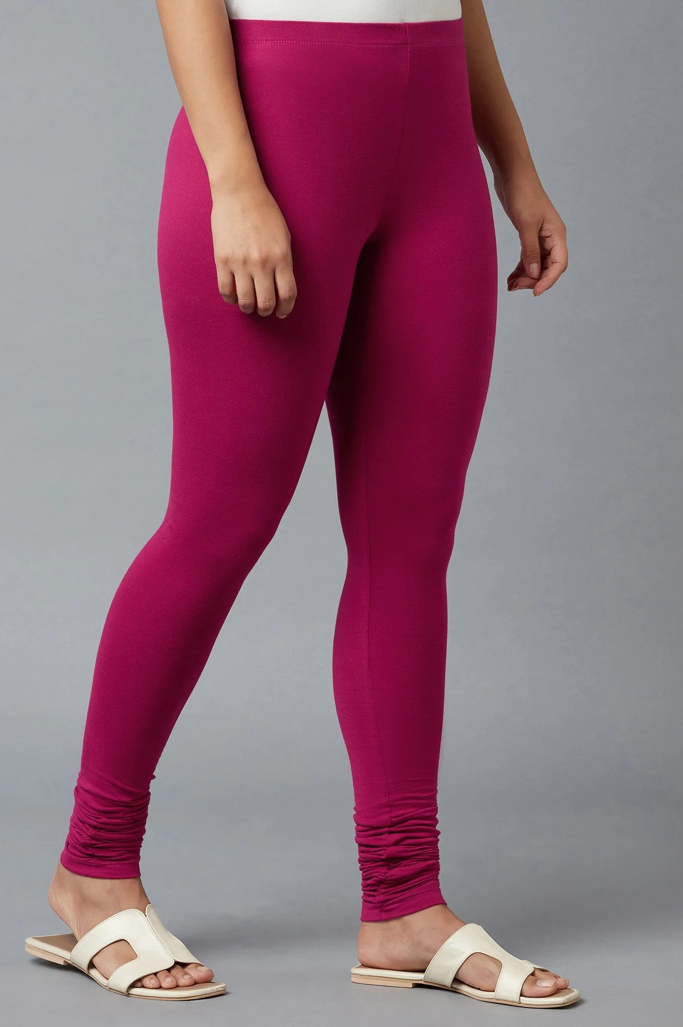 Elleven Women's Women Pink Ankle Length Cotton Lycra Churidar - Image 4