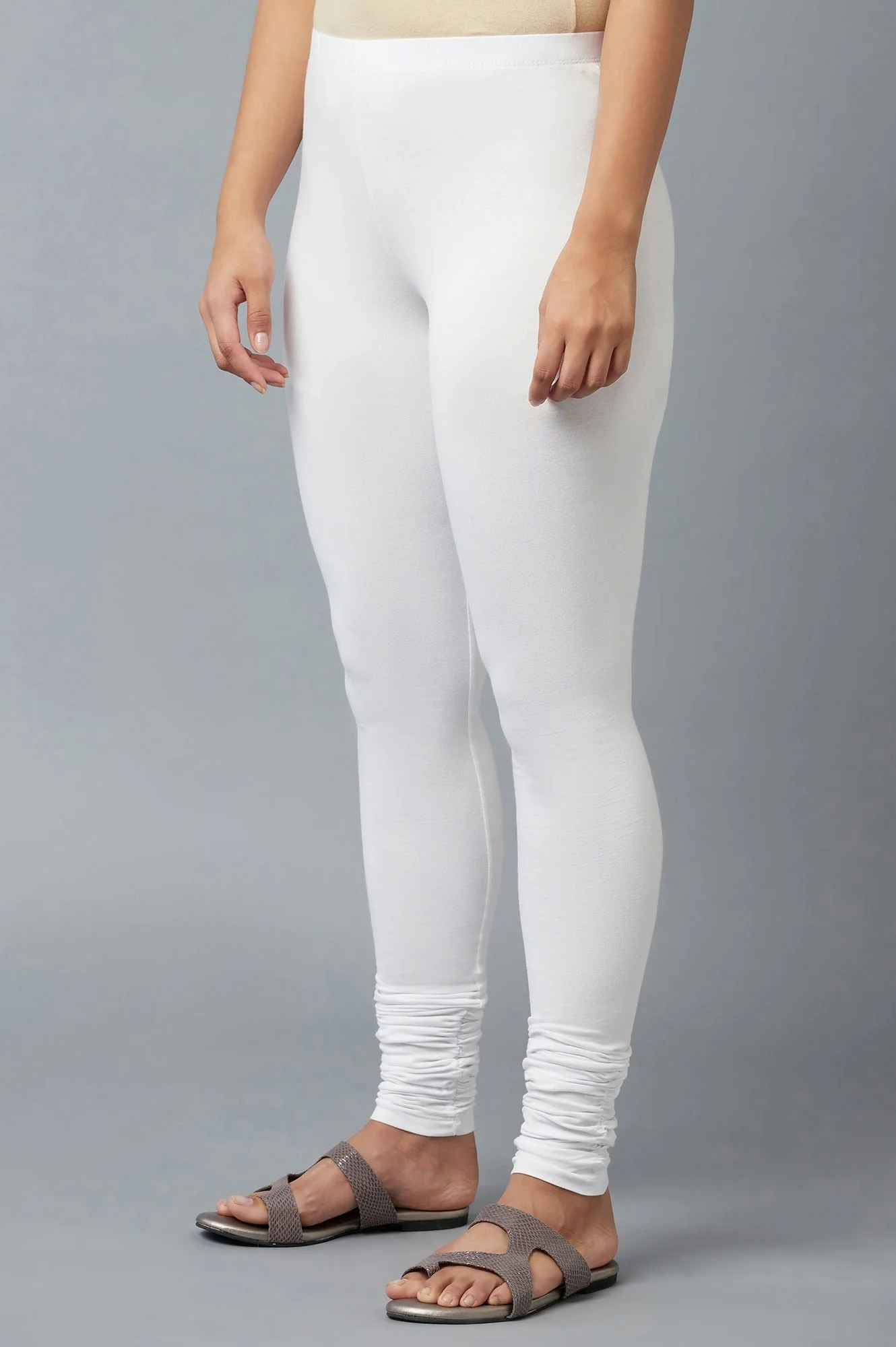 Elleven Women's Women White Ankle Length Cotton Lycra Churidar - Image 3