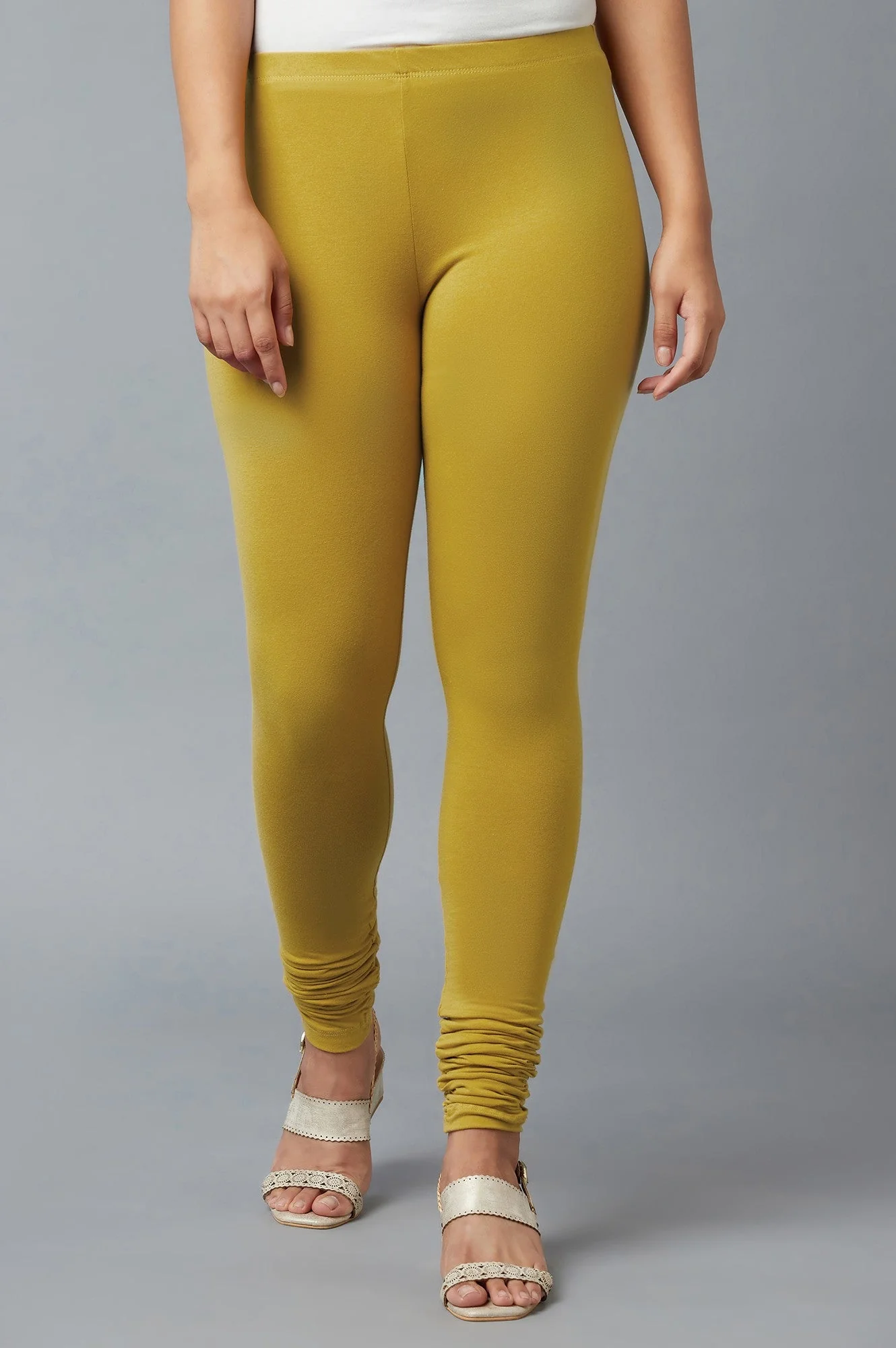 Elleven Women's Women Yellow Ankle Length Cotton Lycra Churidar