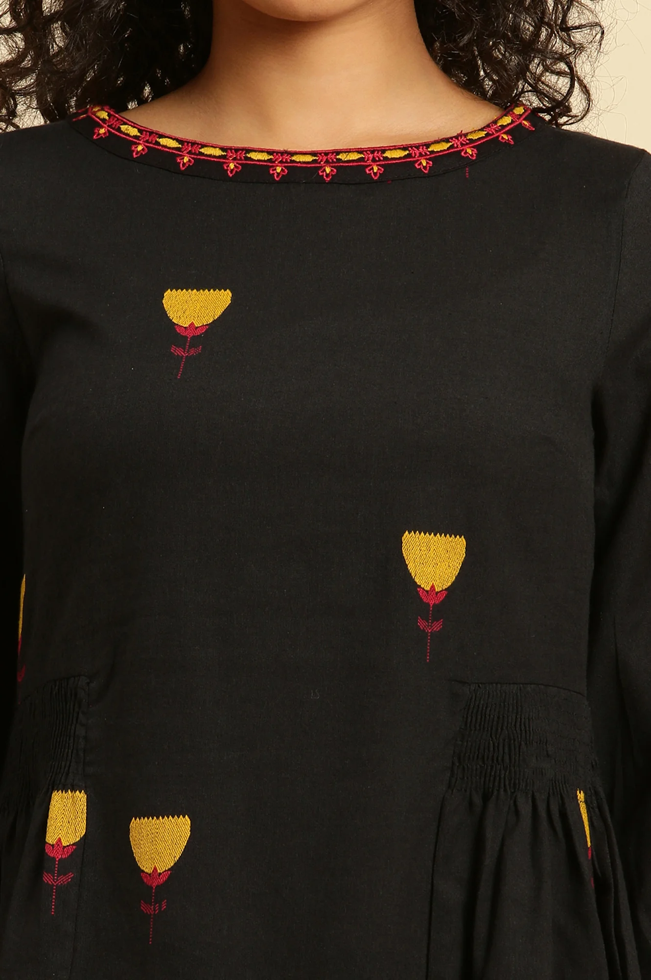 Black Yarn Dyed Smocked Peplum Top - Image 7