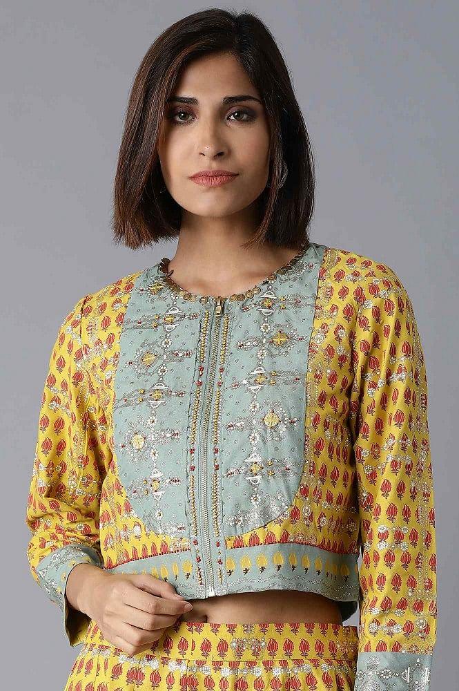 Yellow Bomber Jacket-Kalidar Skirt Set - Image 5