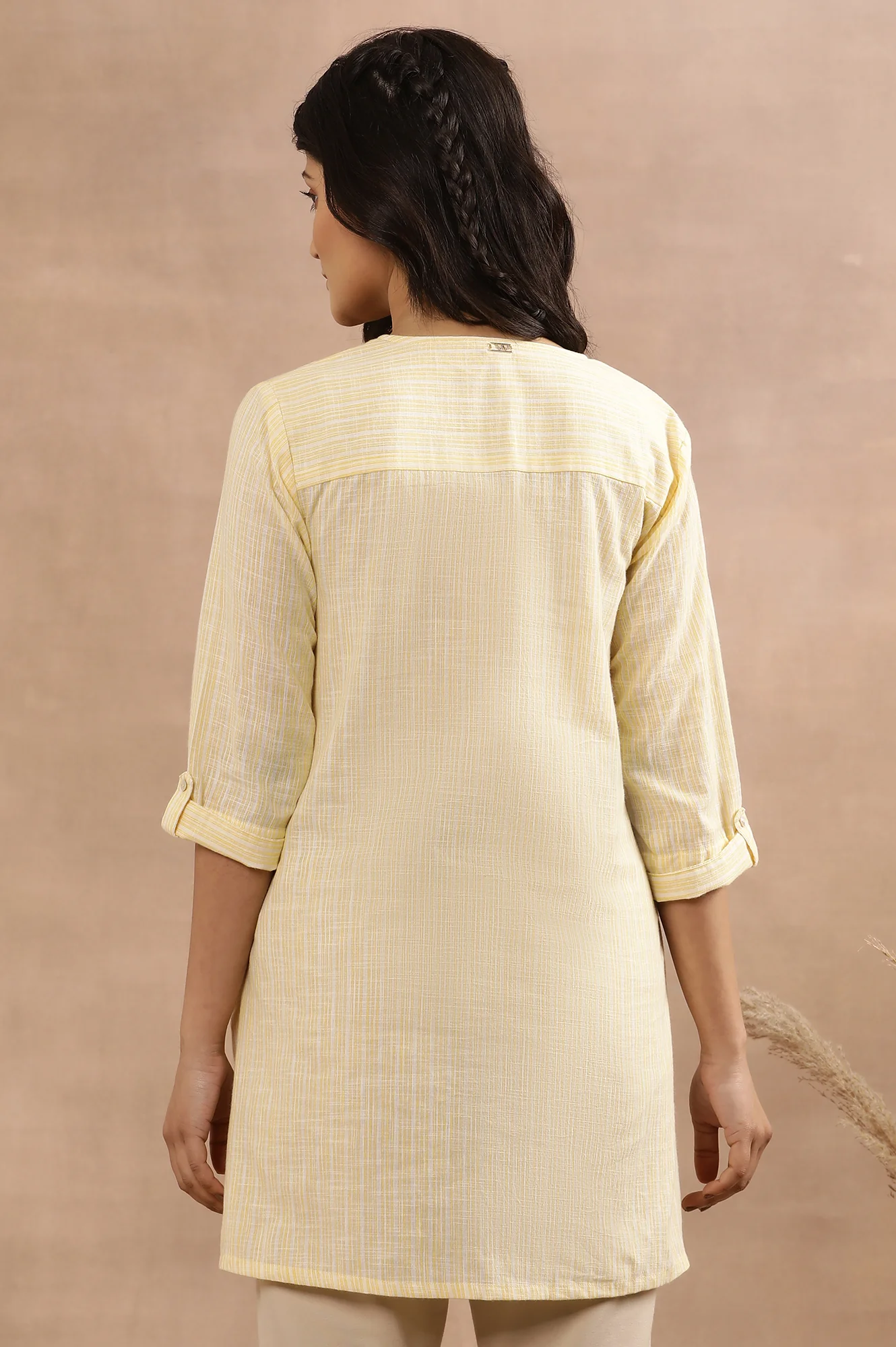 Yellow Cotton Embroidered Tunic - Image 3