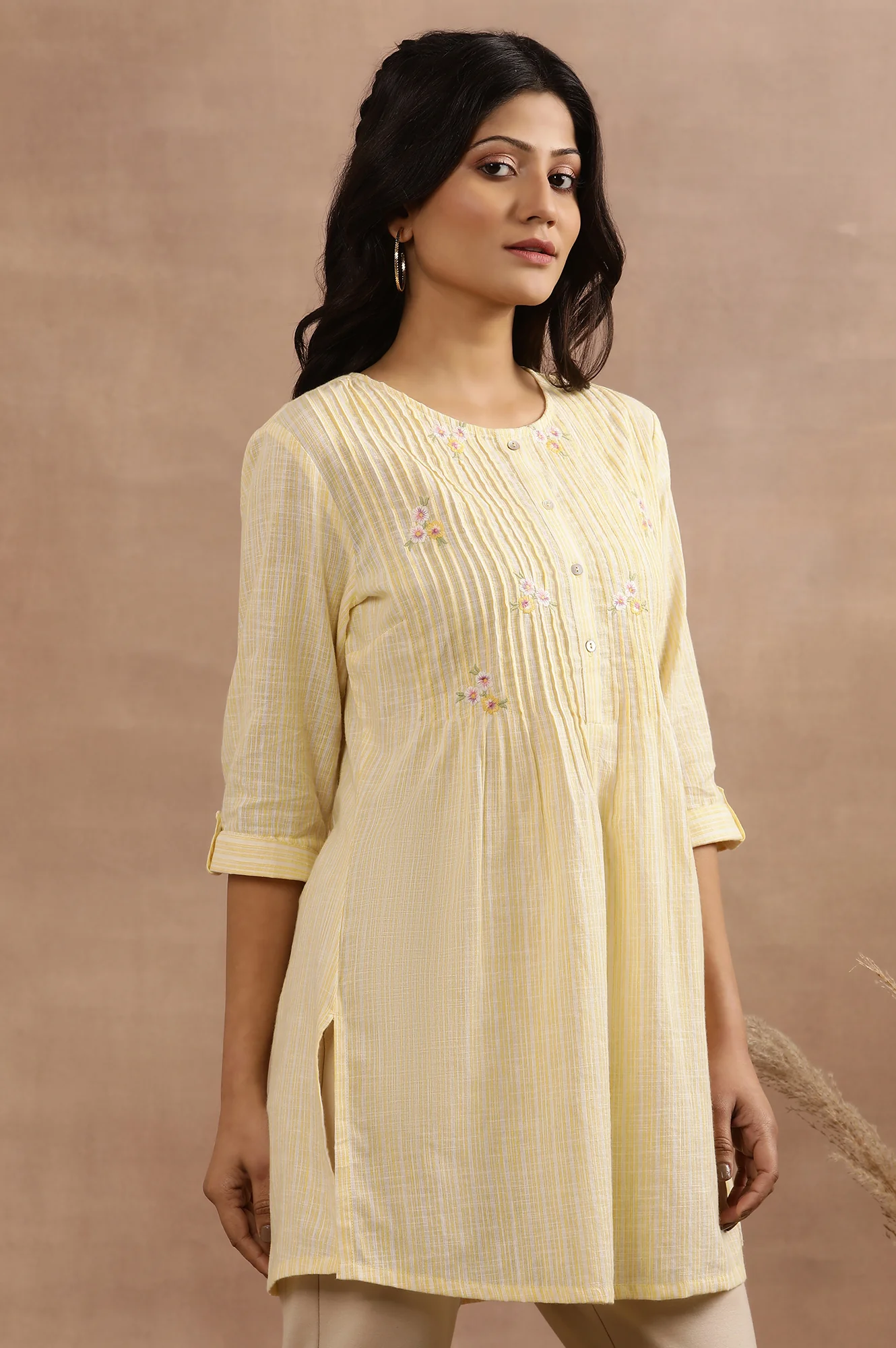 Yellow Cotton Embroidered Tunic - Image 4