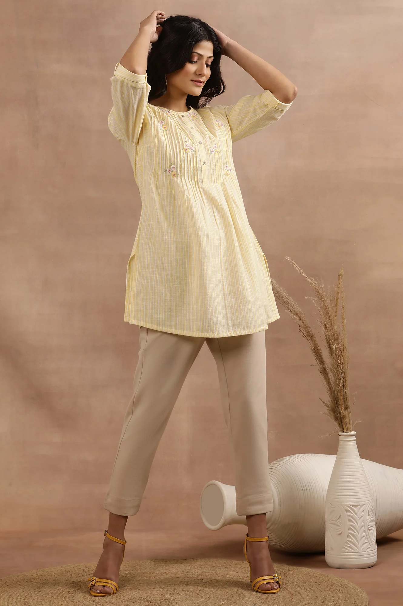 Yellow Cotton Embroidered Tunic - Image 5