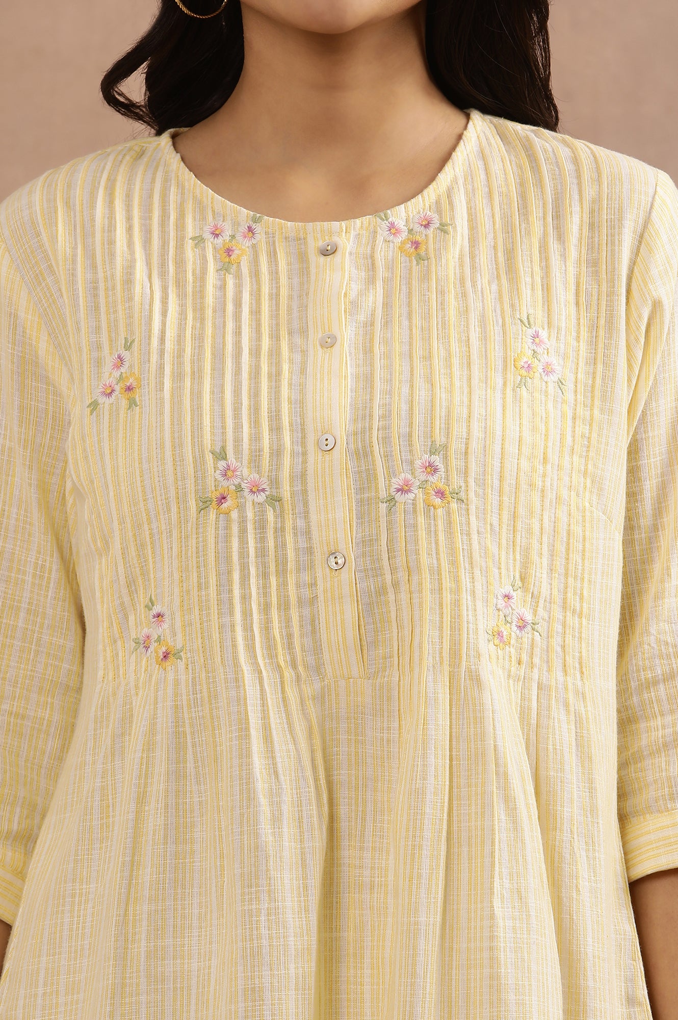 Yellow Cotton Embroidered Tunic - Image 6