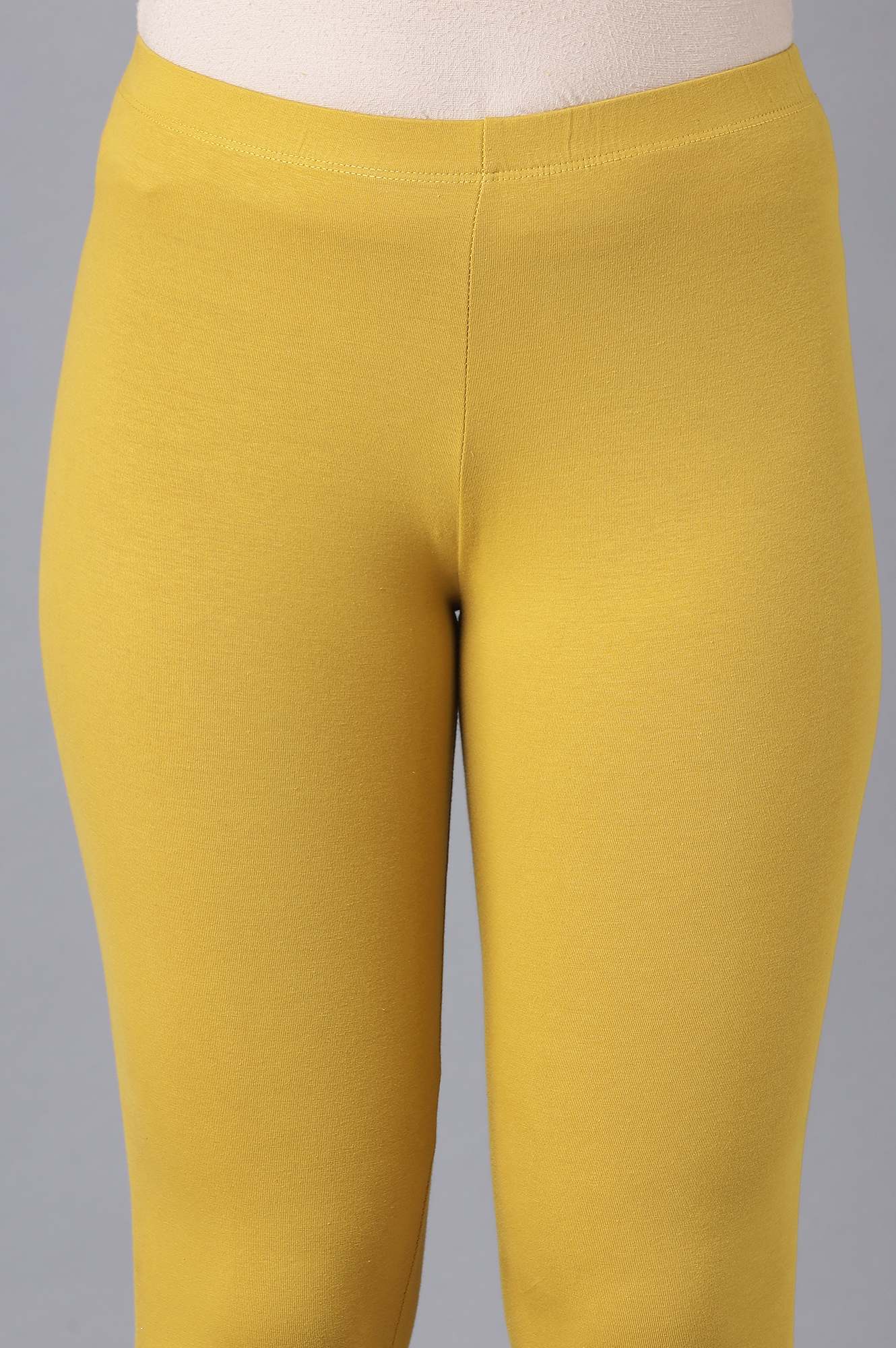Elleven Women's Yellow Solid Skinny Fit Cotton Tights With Elasticated Waistband - Image 6