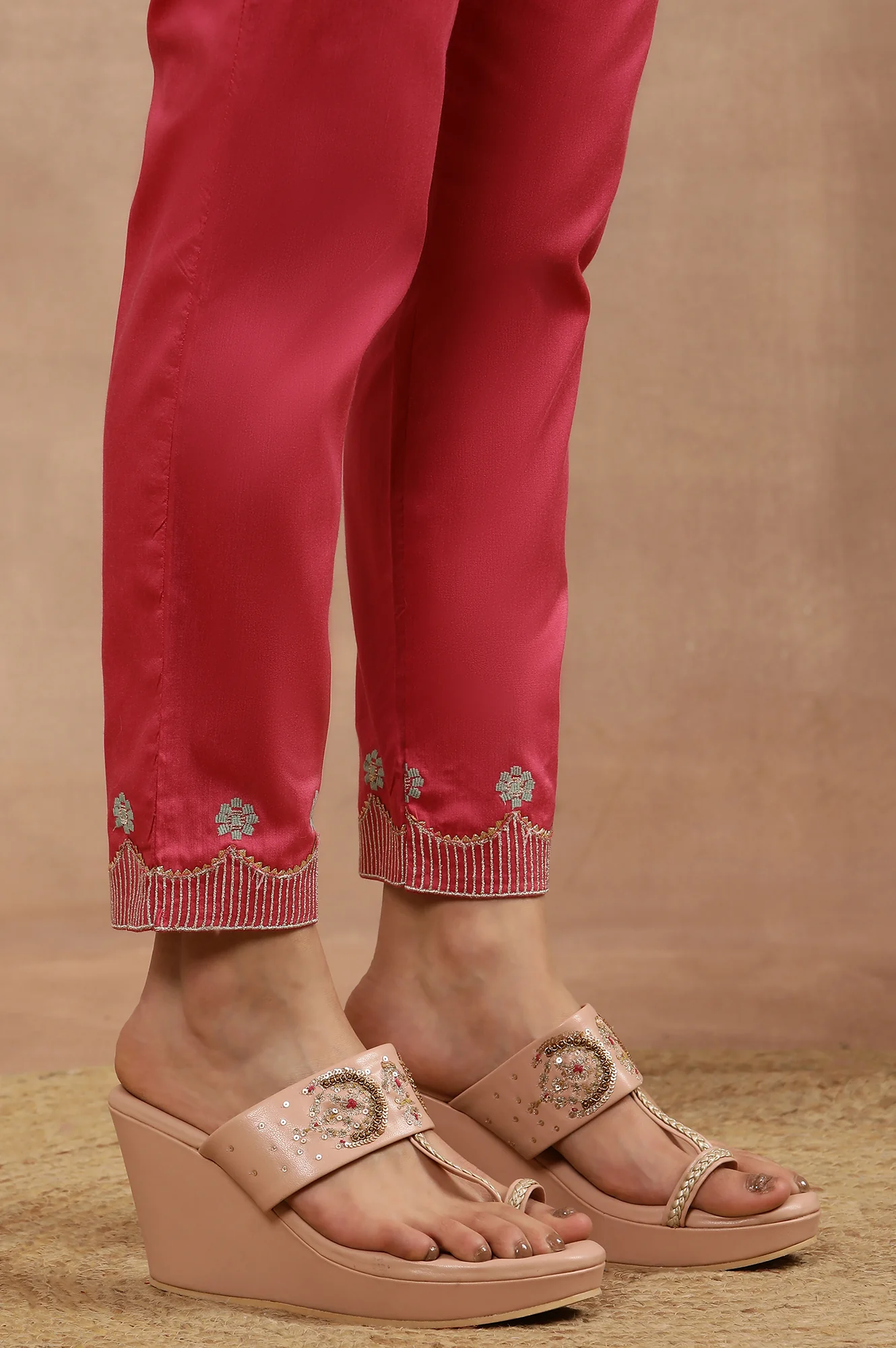 Yellow Embroidered Straight Kurta, Pink Slim Pants And Dupatta Set - Image 9