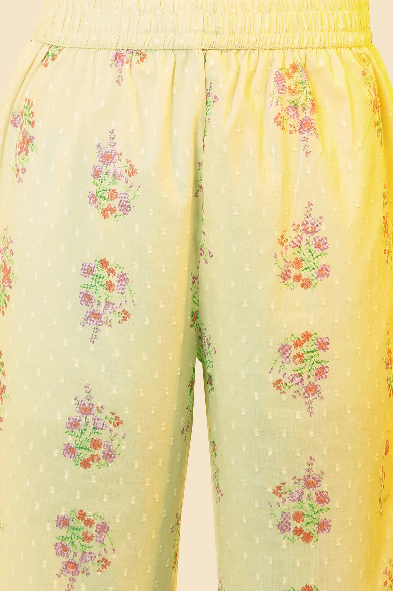 Yellow Floral Printed Flared Kurta, Pants And Dupatta Set - Image 8