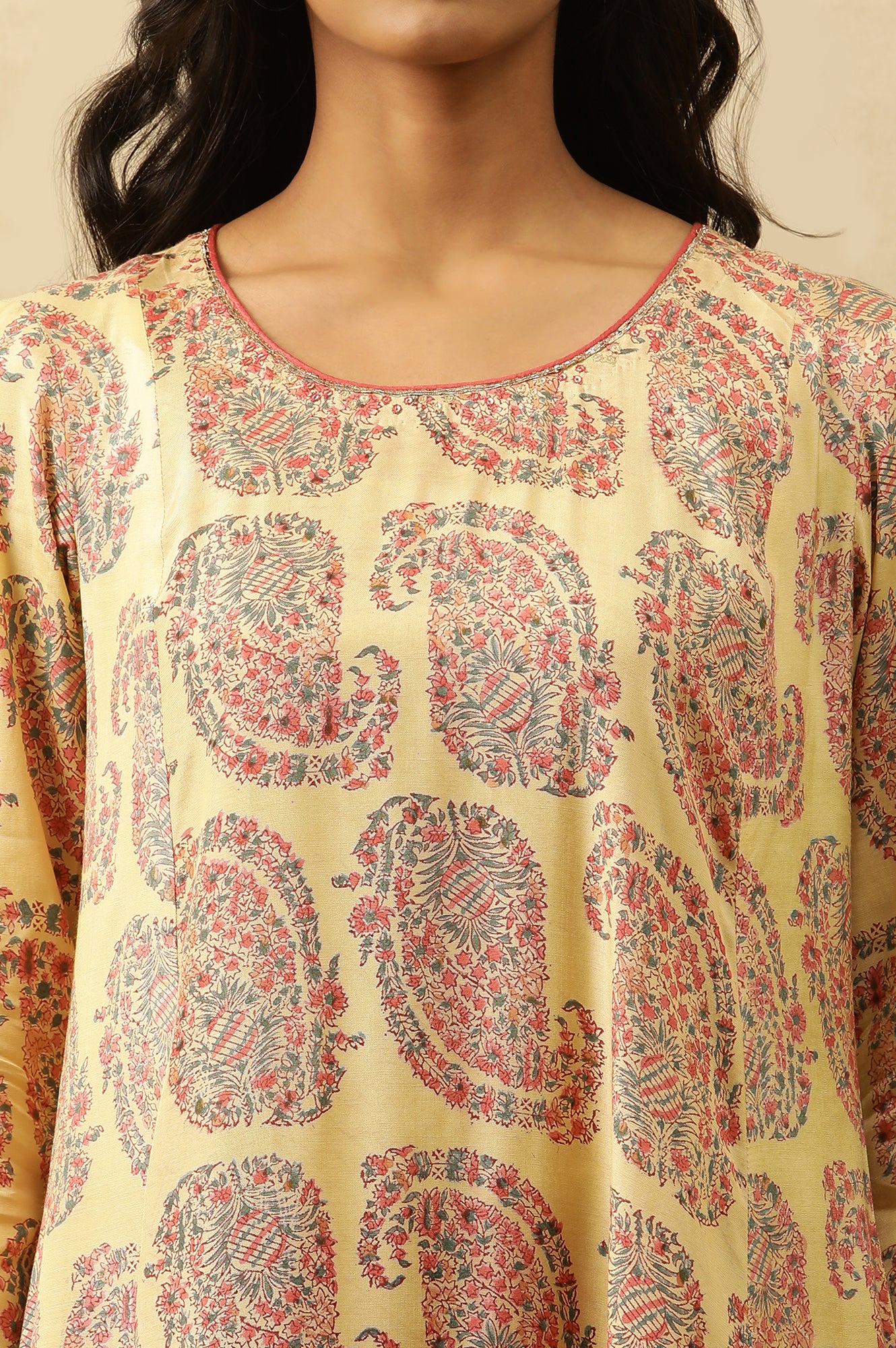 Yellow Hand Block Printed A-Line  Kurta - Image 7