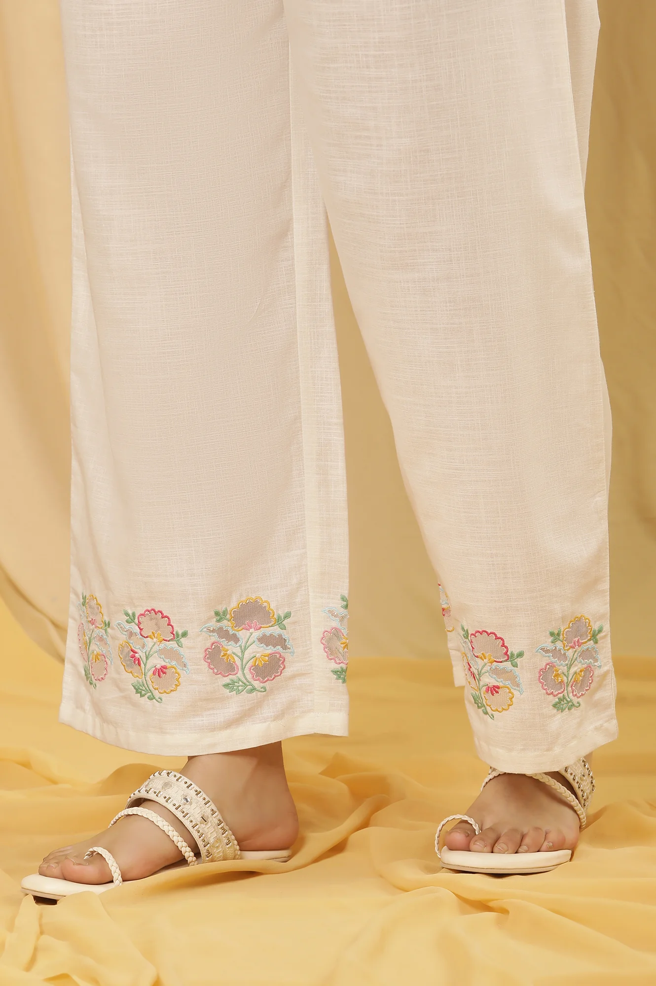 Yellow Ombre Embroidered Kurta, Pants And Dupatta Set - Image 9