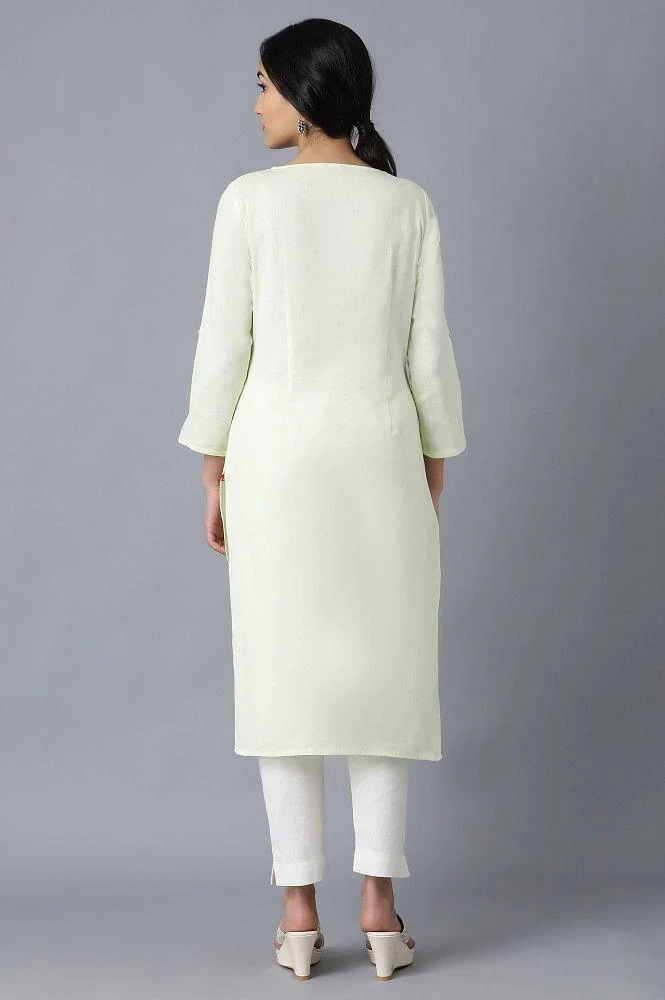 Yellow Round Neck Solid kurta - Image 2