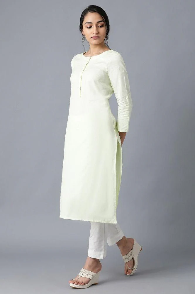 Yellow Round Neck Solid kurta - Image 3
