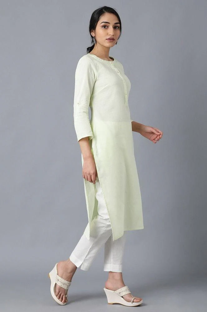 Yellow Round Neck Solid kurta - Image 4