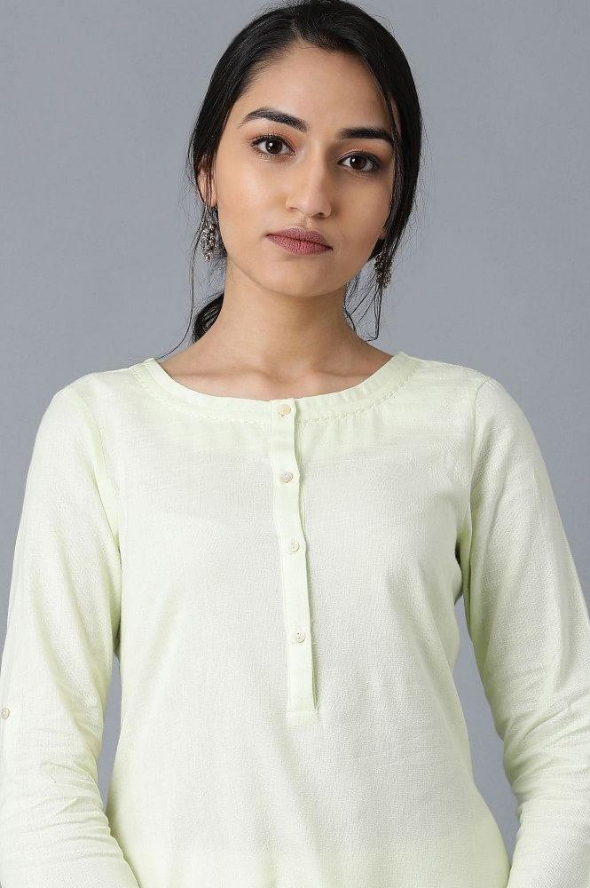 Yellow Round Neck Solid kurta - Image 5