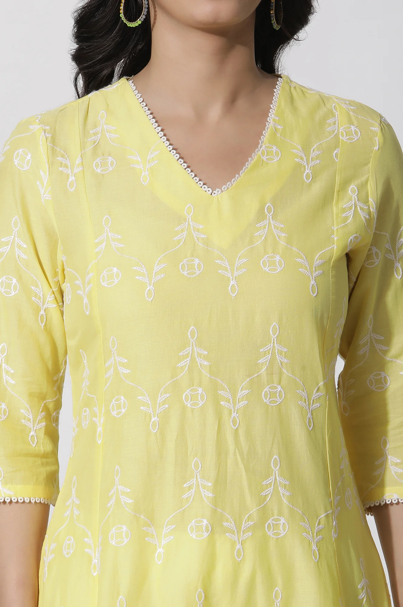 Yellow Schiffli Flared Kurta - Image 6