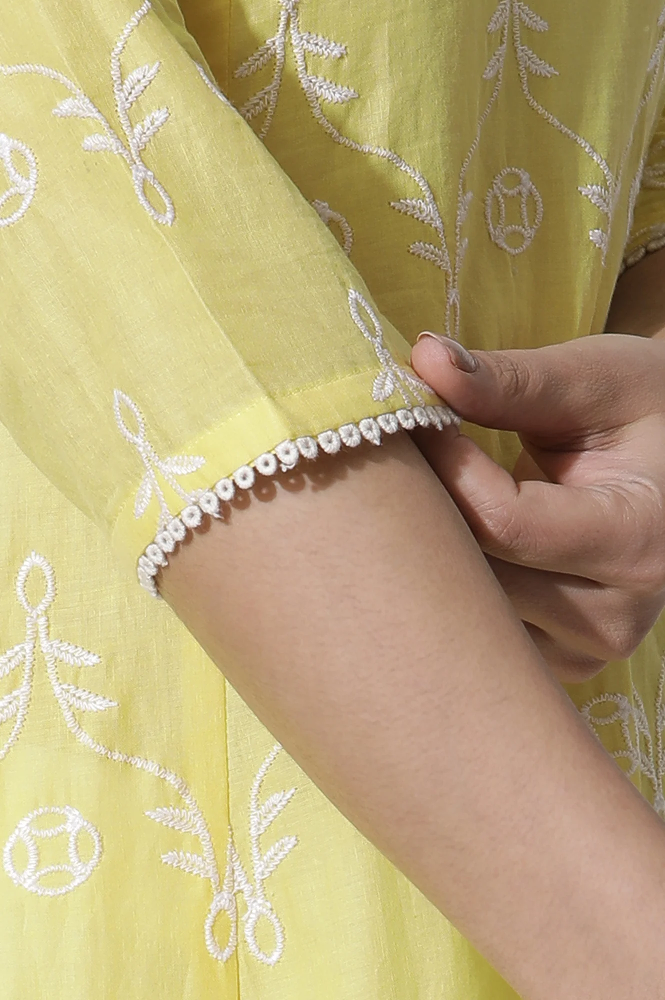 Yellow Schiffli Flared Kurta - Image 7