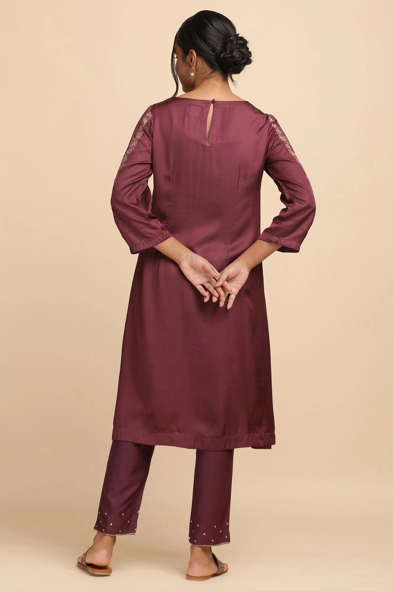 Prune Modal Satin Solid kurta - Image 2