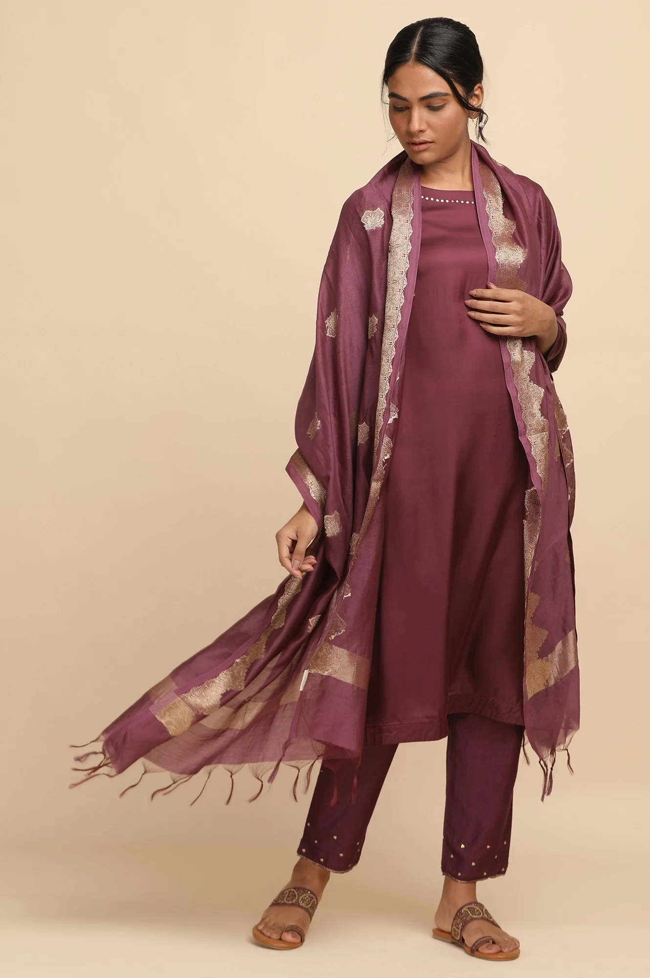 Prune Modal Satin Solid kurta - Image 5