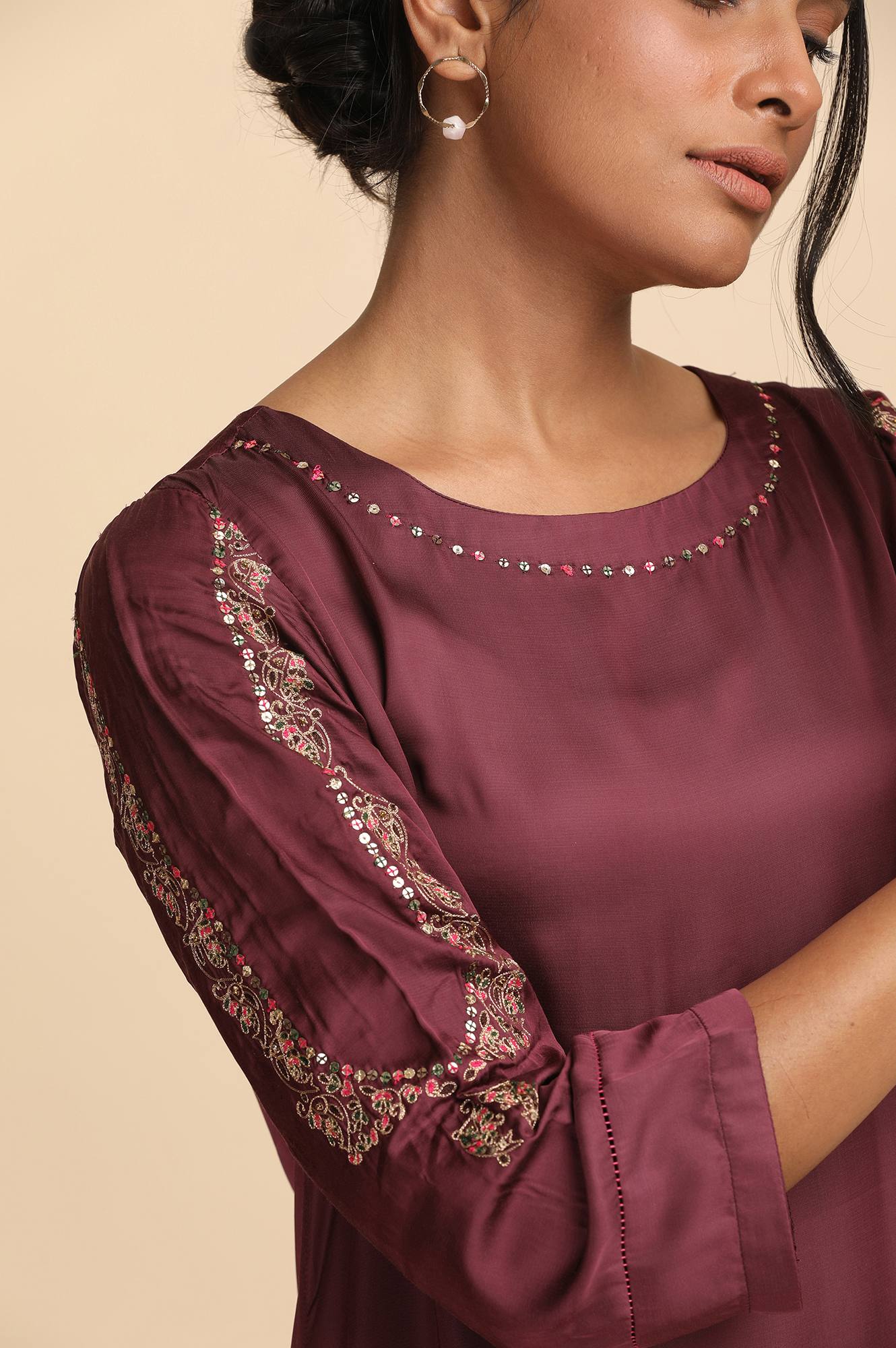 Prune Modal Satin Solid kurta - Image 6