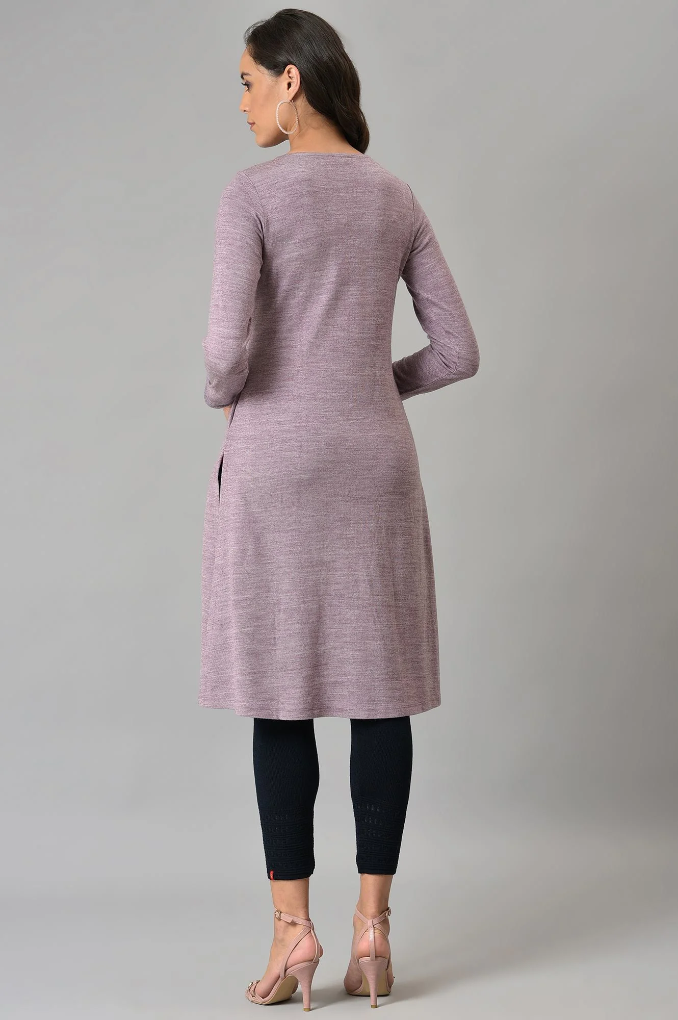 Purple A-Line Floral Printed Winter kurta - Image 2