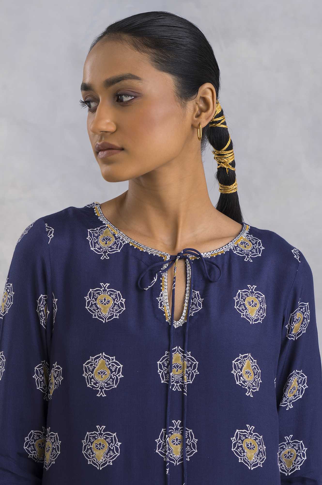 Purple A-Line Hand Block Print kurta - Image 6