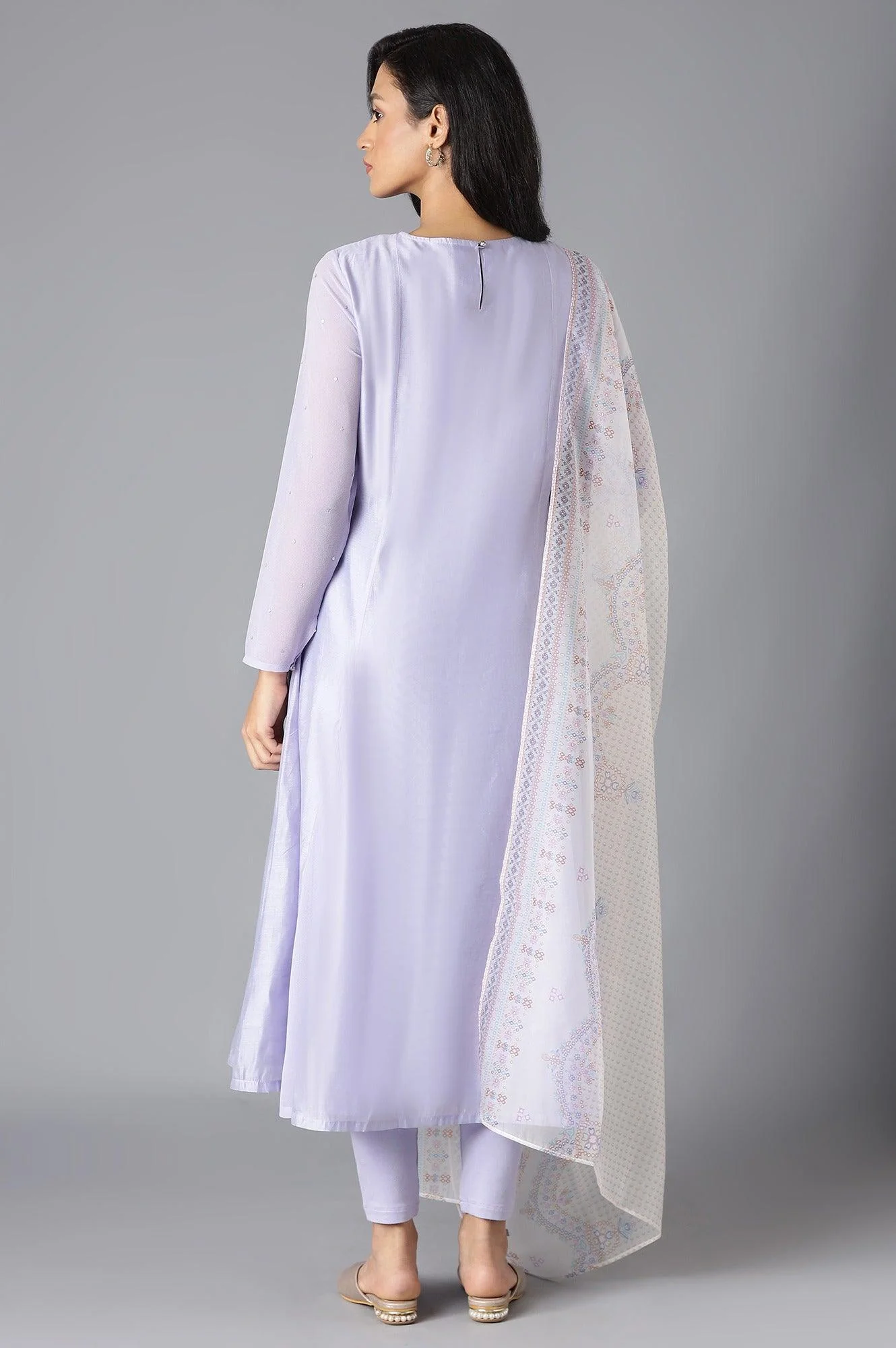 Purple A-Line kurta, Tights And Dupatta Set - Image 2