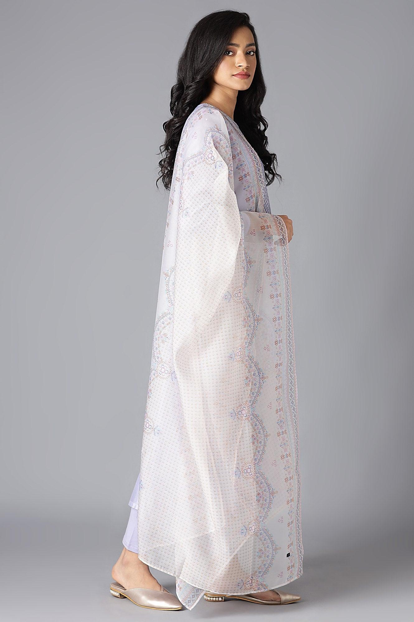 Purple A-Line kurta, Tights And Dupatta Set - Image 4