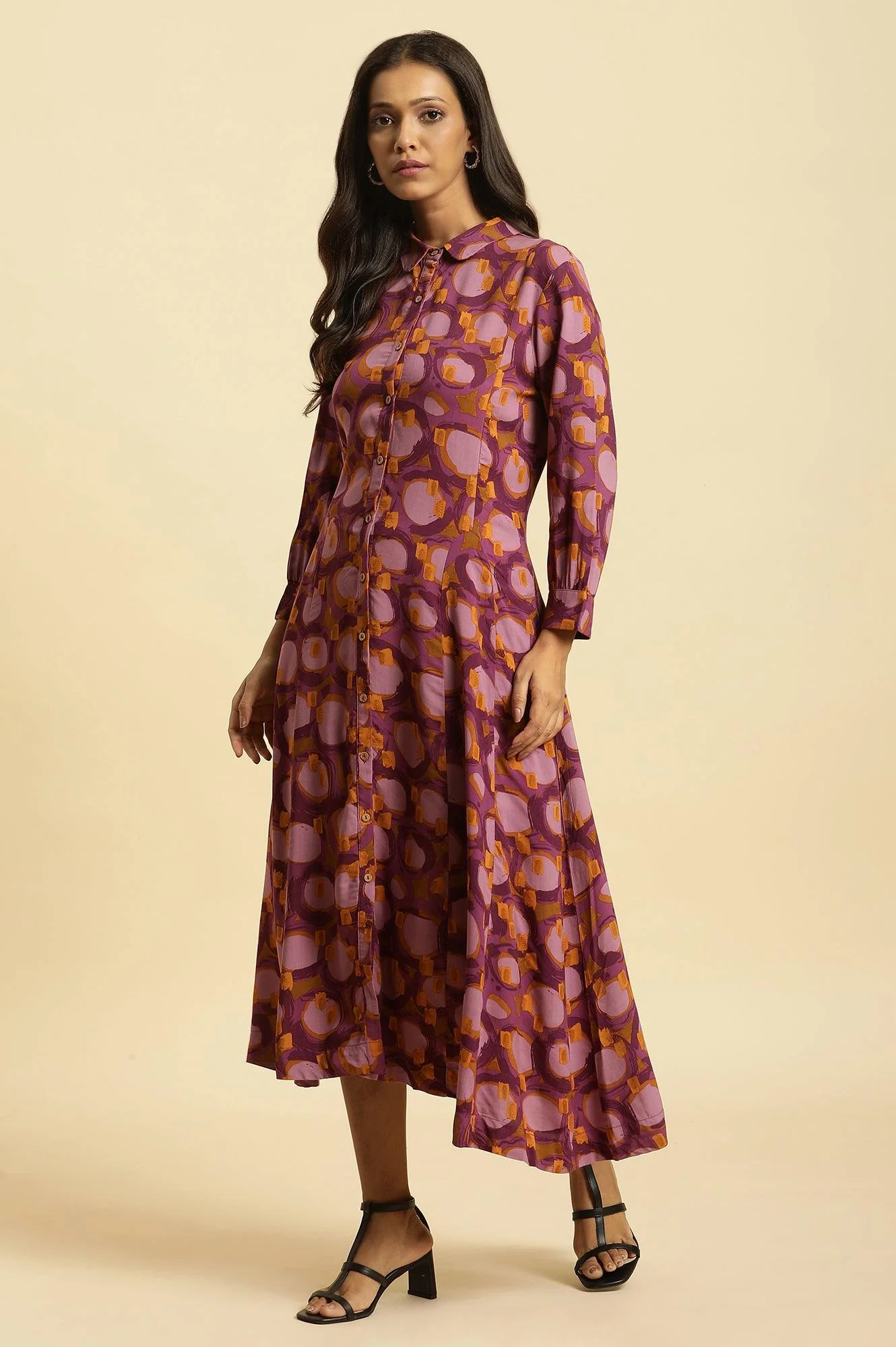 Purple Abstract Printed A-Line Western Dress - Image 3