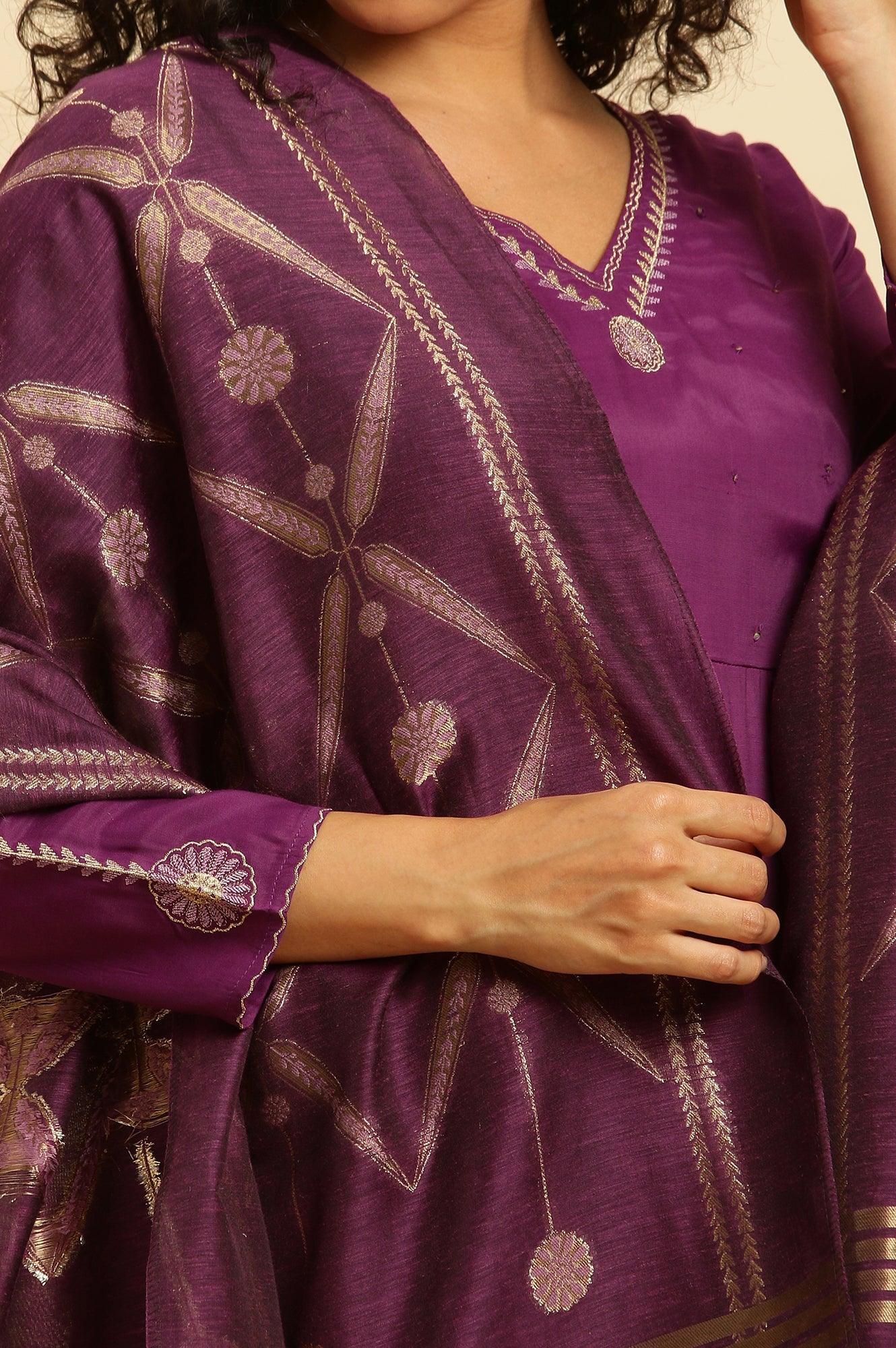 Purple Anarkali Festive Kurta, Parallel Pants And Dupatta Set - Image 6
