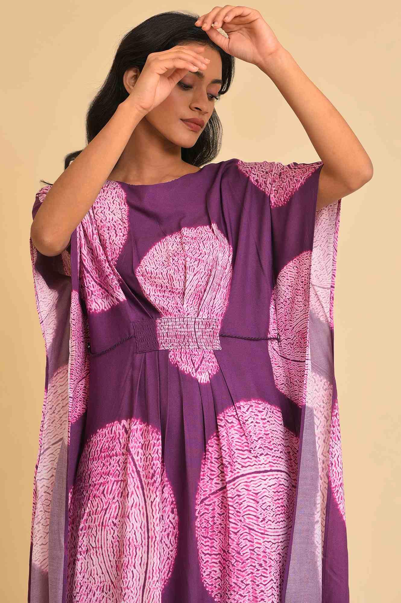Purple Bold Graphic Printed Kaftan With Back Tie Up - Image 5